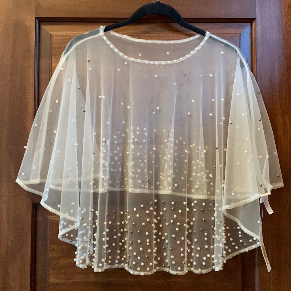NWT Kate Landry see through net cape with pearl embellishment.